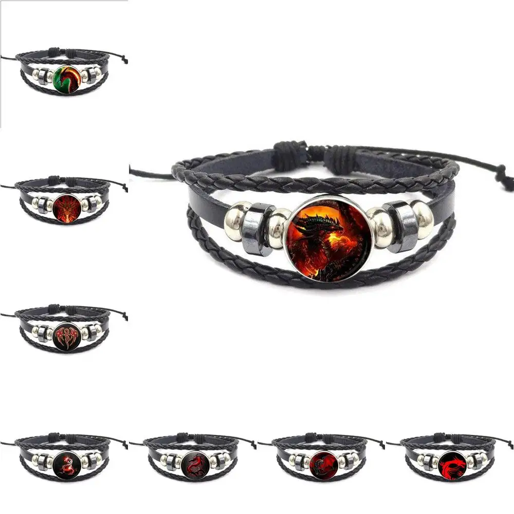 

EJ Glaze Red Dragon For Unisex Party Gift Black Leather Bracelet Bangle Girls Best Festival Gift Jewelry