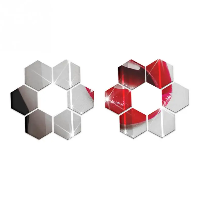 

10PCS 3D Mirror Sticker Geometric Hexagon Acrylic Wall Bedroom Living Room Sticker Decor DIY Gift Sliver Blue Red Gold Black
