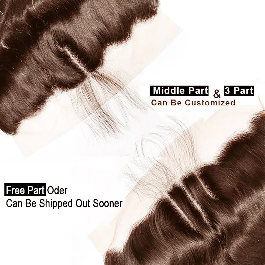 Brazilian Lace Frontal Pre Plucked Straight Hair Brown Colored Hair 10-20 Inches Closure 13x4 Alipop NonRemy 100% Human Hair