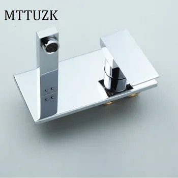 

MTTUZK Brass chrome wall mounted basin basin faucet single handle double hole hot and cold faucet bathroom concealed faucet