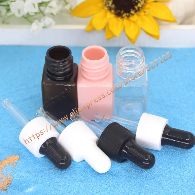 

10ml pretty colors square PET mini/samples bottle with plastic ring+bulb dropper lid,essential oil PET bottle.cosmetic container