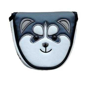 

Hot Sale Portable Cute Kawaii Cartoon Huskie Dog Pattern PU Golf Push Rod Headcover Golf Putter Head Cover with Magnetic Closure
