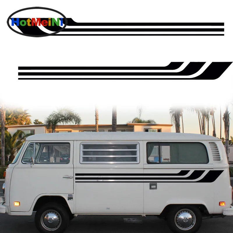 

HotMeiNi 2X Slender Streamlined Stripes Art Life Happy Recreational Vehicle Sticker for SUV Van Car Styling Vinyl Decal 10 Color