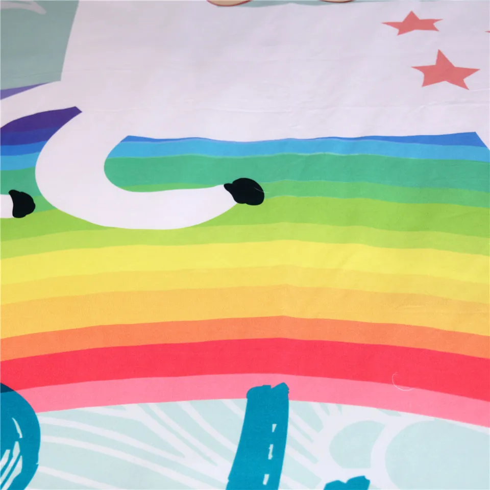 BeddingOutlet Unicorn Bedding Set Believe Miracles Cartoon Single Bed Duvet Cover Animal for Kids Girls 3pcs Rainbow Bedspreads