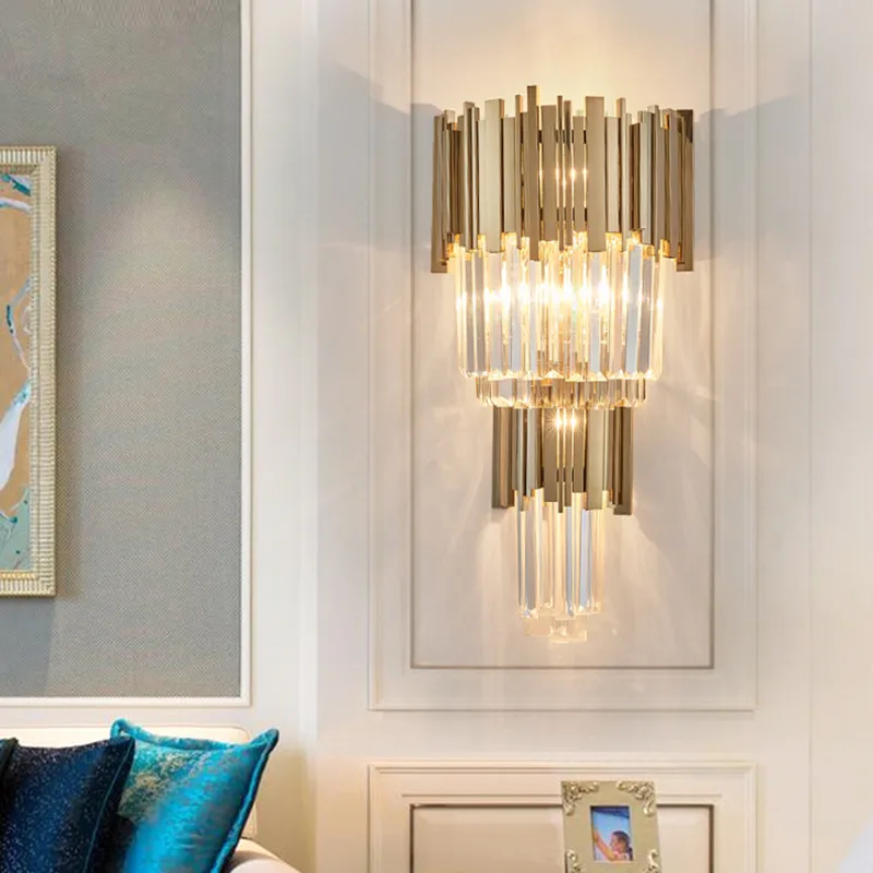 

Postmodern Lustre Crystal Led Wall Lamp Gold Metal Bedroom Led Wall Lights Fixtures Dining Room Led Wall Light Foyer Wall Sconce