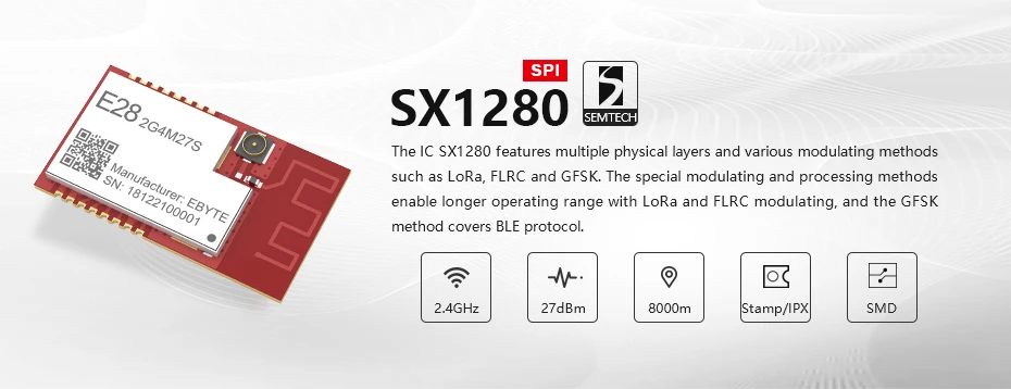SX1280 500 МВт LoRa BLE модуль 2,4 ГГц беспроводной приемопередатчик E28-2G4M27S SPI длинный диапазон 2,4 ГГц BLE rf передатчик 2,4 ГГц приемник