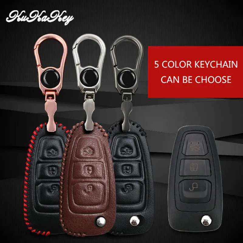 Kukakey для FORD Ecosport 2013 2014 2017 2018 эскорт F 150 2008 3 кнопки кожа авто ключ Обложка Дело