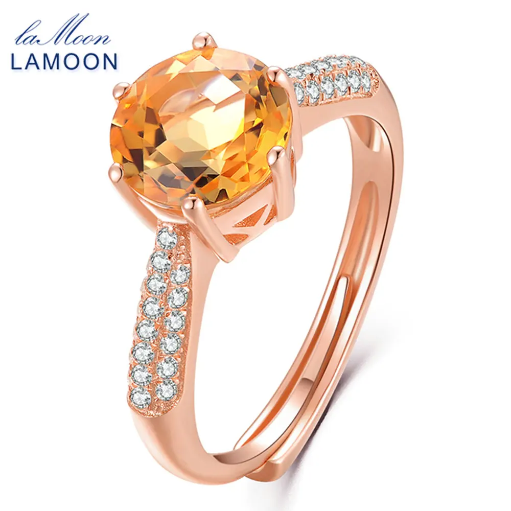 LAMOON, роскошное Ювелирное кольцо 8 мм, 2ct, цитрин, 925 пробы, серебро, обручальное кольцо с S925, для женщин, LMRI001