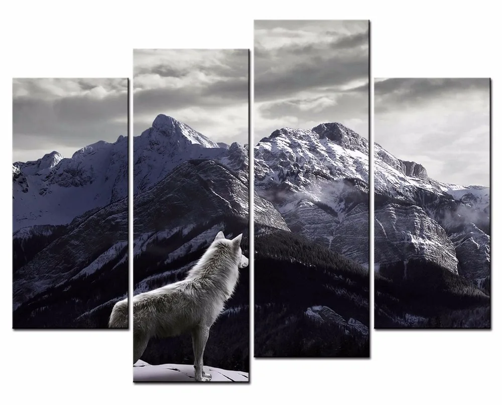 

Framed 4 Panels/Set Animal series the Wolf HD Canvas Print Painting Artwork Gift Wall Art Picture.decorative painting/XJ-12Y-111