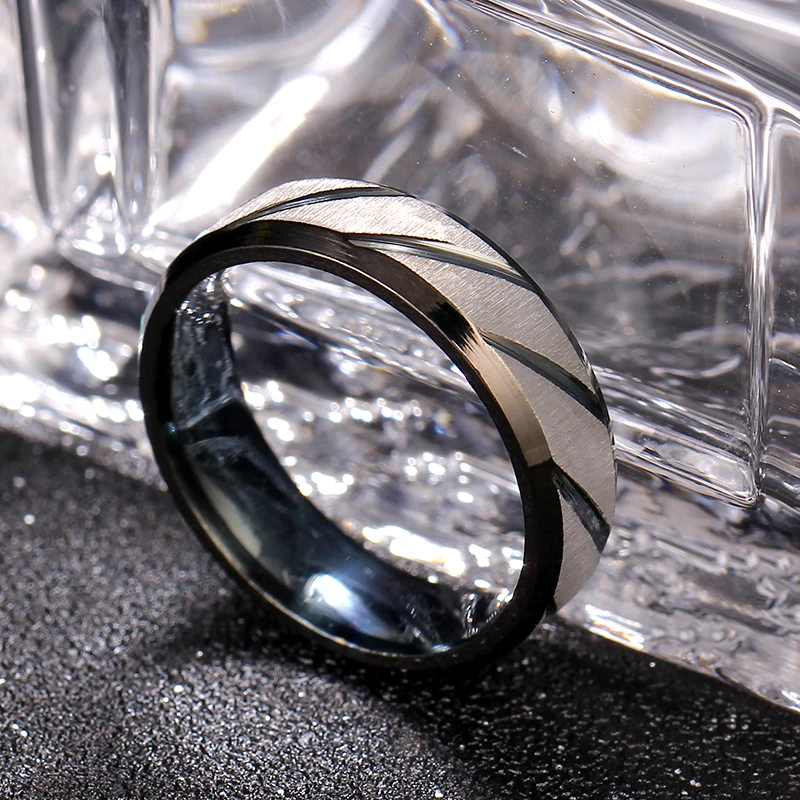

6mm Black Twill Ring Titanium Brushed Ring for Men and Women