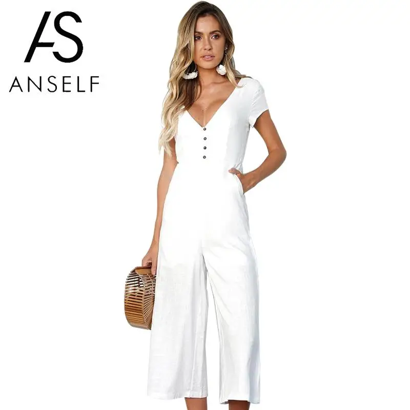 

Anself 2019 Women summer Fashion Sexy Jumpsuit Elegant Girls Short Sleeve Long Backless Solid Overalls Rompers Bodysuit Women