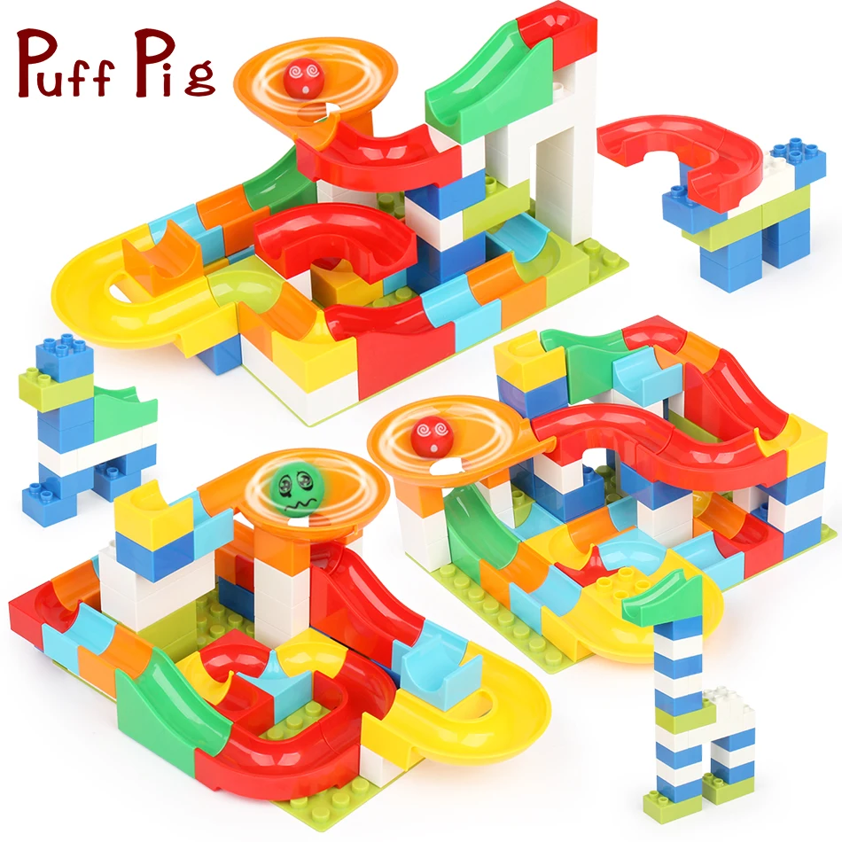

52PCS DIY Marble Maze Ball Slide Track Big Size Building Blocks Oyuncak Jouet Duploe Train Bricks Educational Toys For Kids