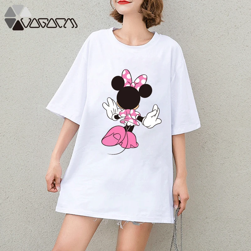 

Summer Clothes For Women Minnie Mickey Mouse Print Tops Short Sleeve Black Loose Cartoon Plus Size T Shirts Casual Fashion Tee