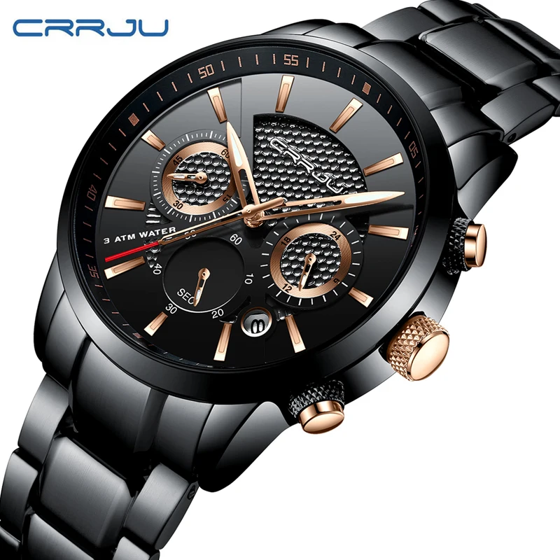 

CRRJU Watch Men Fashion Sport Quartz Clock Mens Watches Top Brand Luxury Full Steel Business Waterproof Watch Relogio Masculino