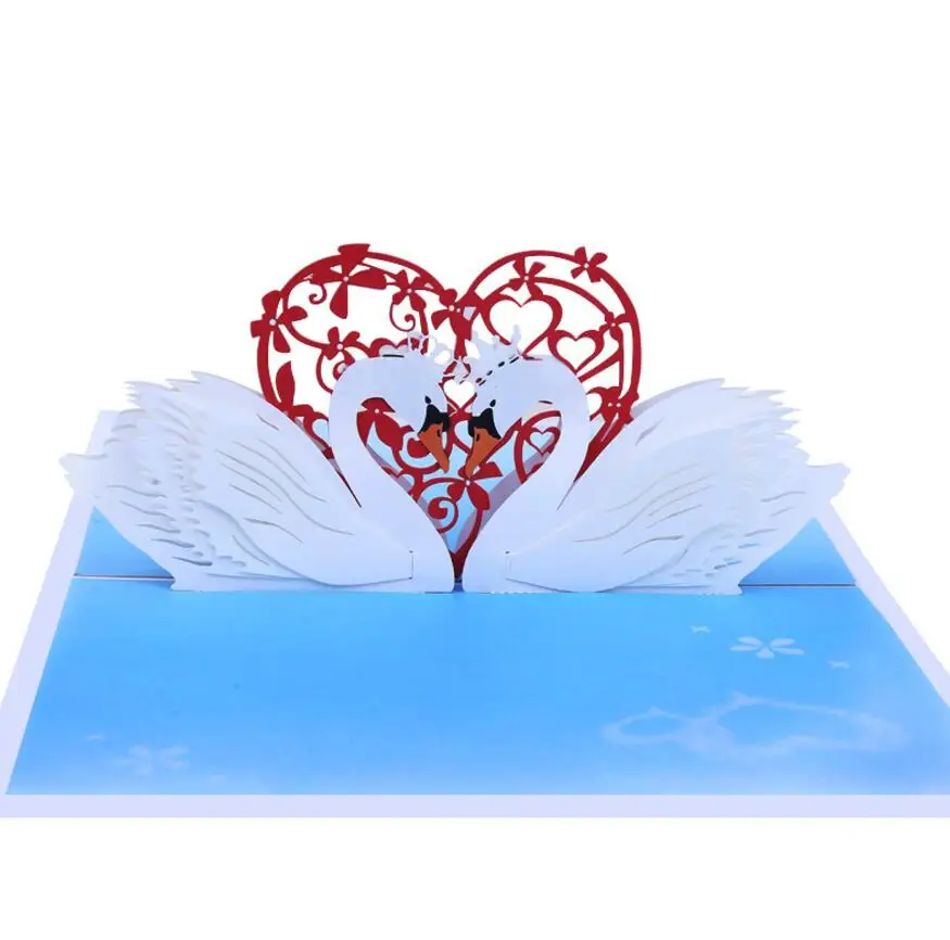  10pcs Handmade Kirigami Origami Heart Swan 3D Pop UP Greeting Cards Invitation card For Wedding Bir - 32977897801