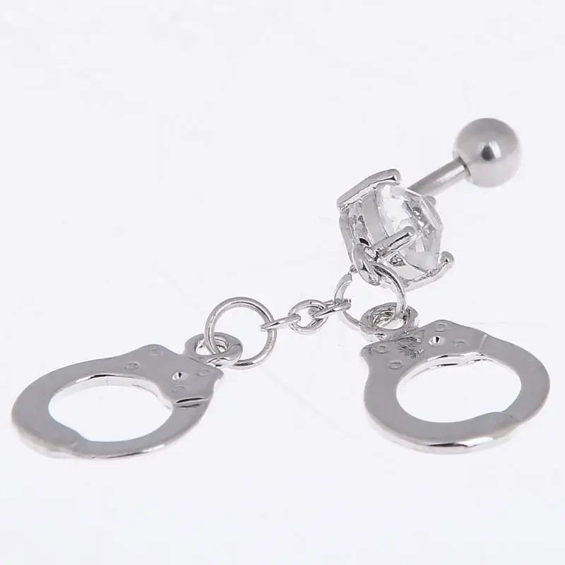 1PC Trendy Handcuffs Shaped Crystal Rhinestones Inlaid Navel Belly