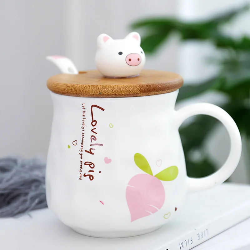 Cartoon Cute Pig Coffee Mug Ceramic Cups and Mugs with Lid Office Home Water Cup Couple Breakfast Cup Unique Gift for Children