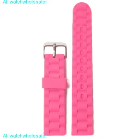 18mm Carnation Pink Silicone Jelly Rubber Ladies Watch Band Straps WB1060O18JB