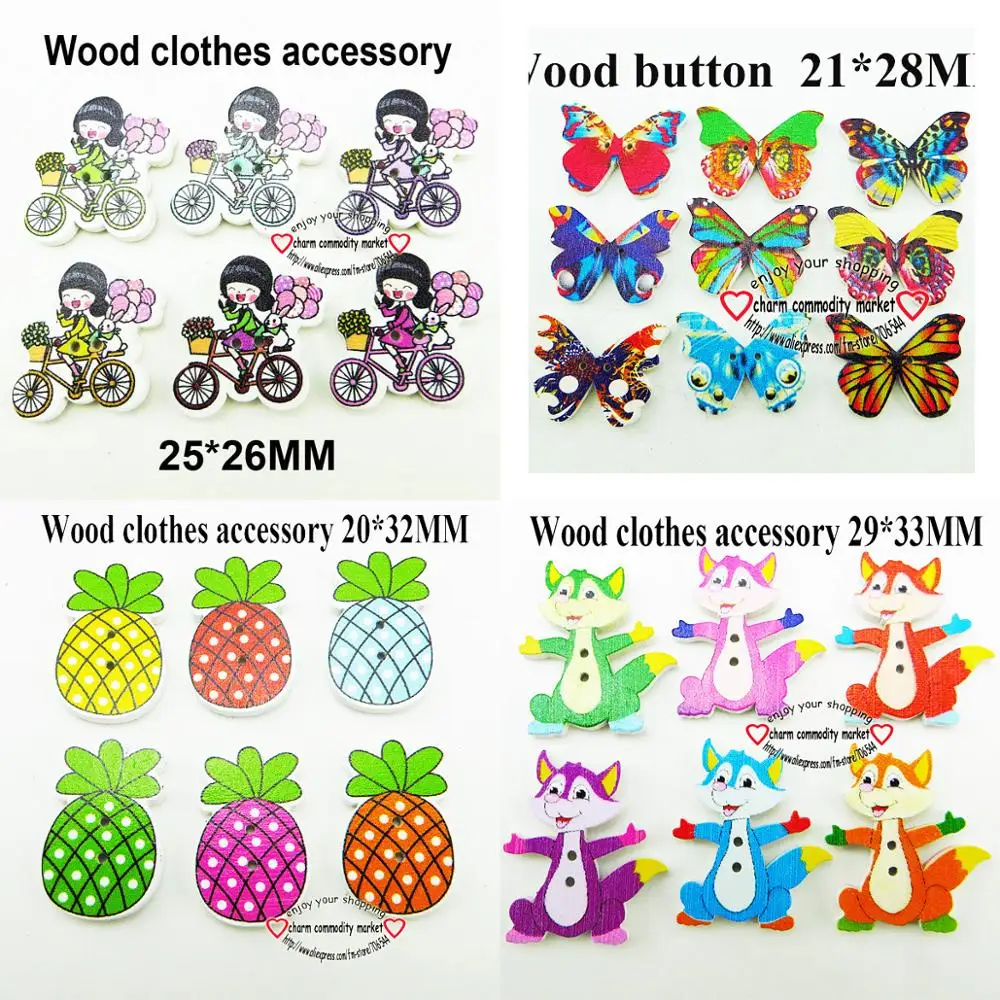40pcs cock DIY 2 Holes patterns cartoons Wood Sewing Button Scrapbooking charms diy fox buttons WCF-360 | Дом и сад
