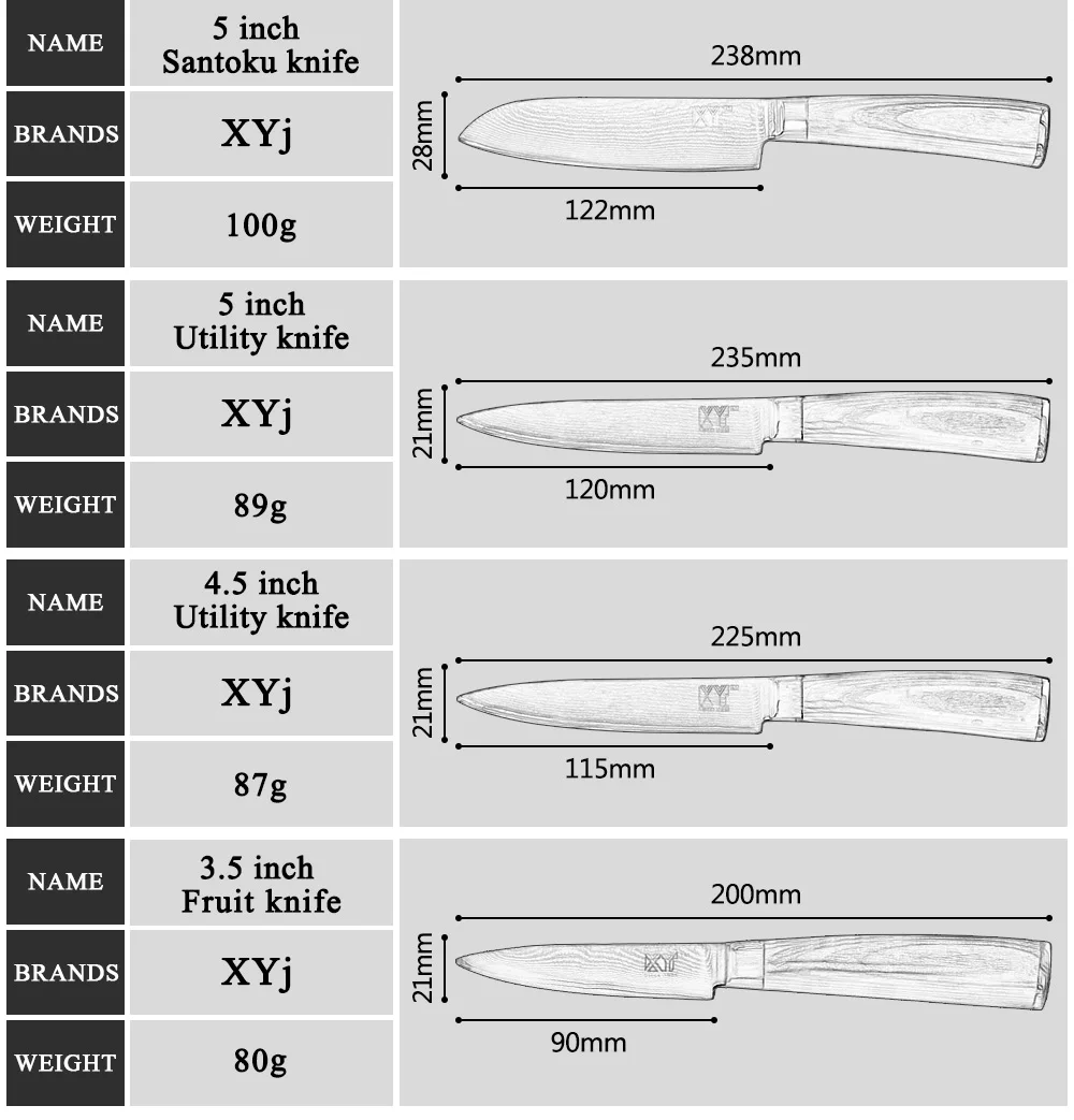 XYj кухонный нож, Дамасские Ножи VG10 Core, 7 шт. в наборе, высококачественный японский дамасский стальной нож с красивым узором, кухонные инструменты для приготовления пищи