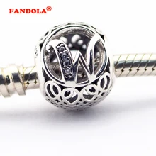 Ювелирные изделия из стерлингового серебра 925 пробы Подходит Пандора Подвески Браслеты Винтаж W с прозрачными кубические циркониевые бусины