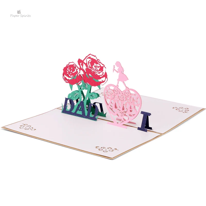  PAPER SPIRITZ I Love Dad Cards 3D laser Cut Paper Pop Up Card With Envelope Thank You Invitations G - 32897679869