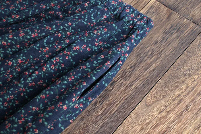 Хлопок Винтаж цветы печати эластичный пояс трапециевидной формы юбка Мори для девушки осень
