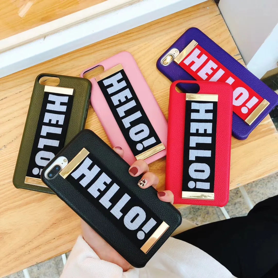 

UBERAY Fashion Hello Letters Elastic Hand Phone Case For iPhone 7 Case iPhone X XS XR XS Max Cover Luxury Leather Coque
