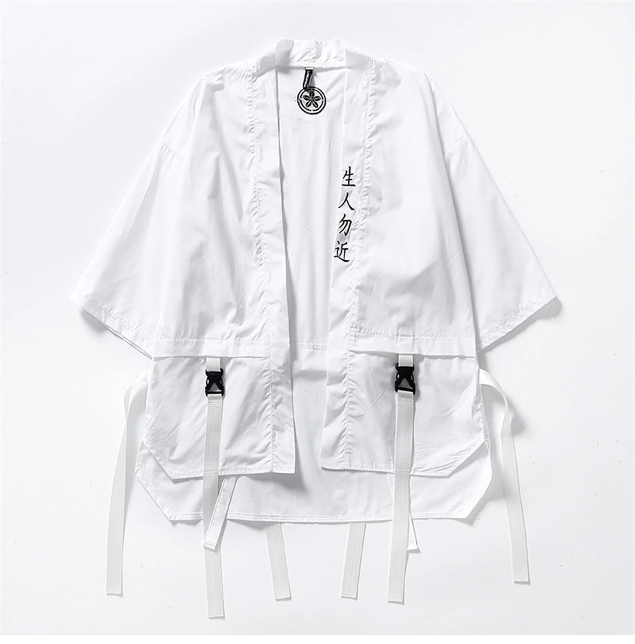 Harajuku Open Stitch Kimono Jackets Men Hip Hop Thin Coat Ribbon Streetwear Male Fashion Autumn Mens Loose Jacket