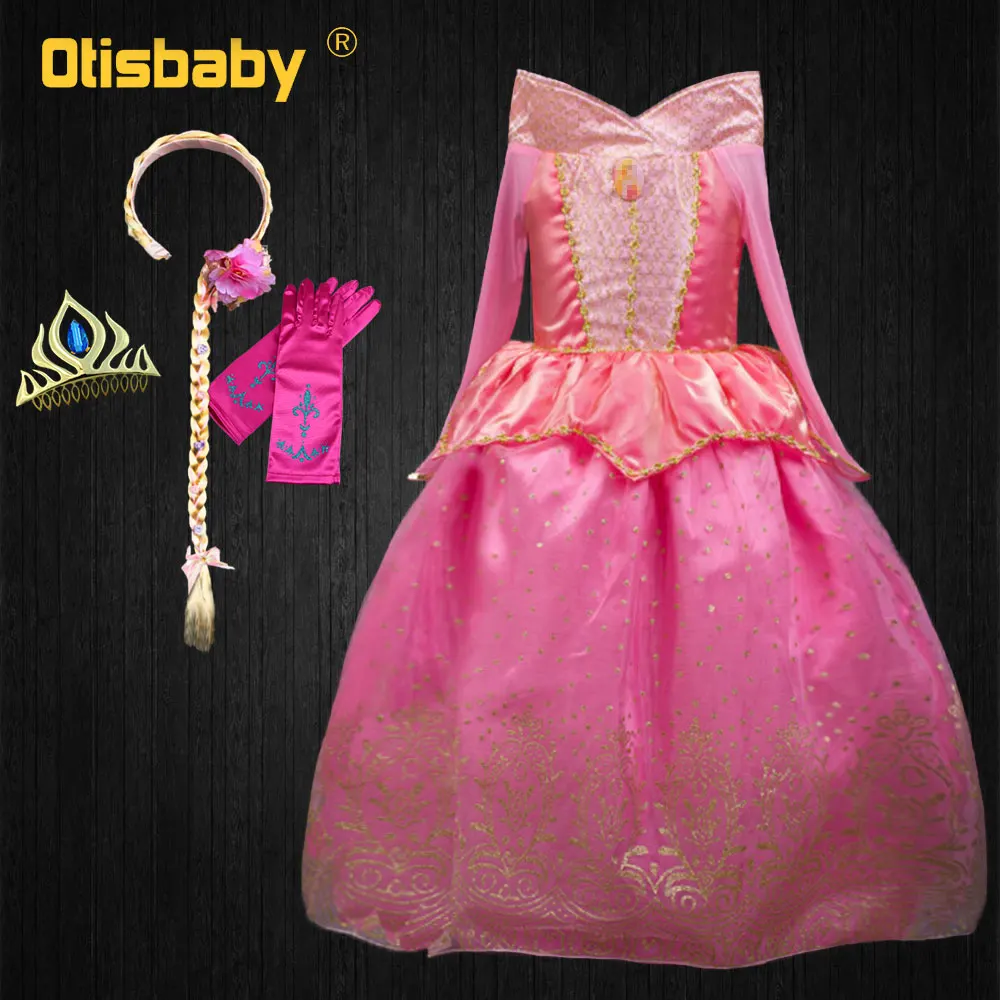 Детское фантазийное платье принцессы Авроры для девочек; платье принцессы с длинными рукавами; платье с блестками для дня рождения; платье для выпускного вечера
