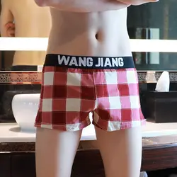 Ван Цзян, мужские сексуальные пижамы, клетчатые мужские хлопковые шорты-боксеры, нижнее белье, Мужская одежда для сна, тканые свободные