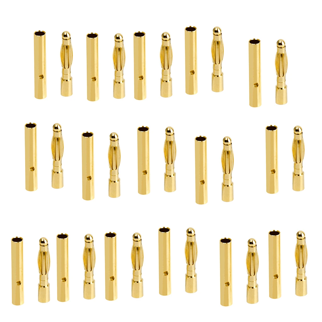 Set of 40PCS Low Resistance 2mm Gold-plated Banana Plug Motor Electronic Connector Male Female