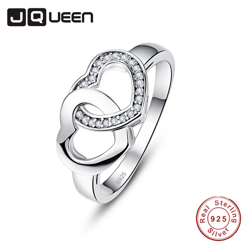 Женское кольцо с двойным сердцем JQUEEN ювелирное изделие из стерлингового серебра