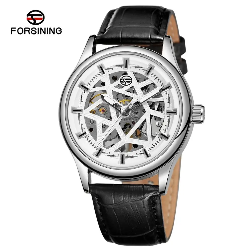 

2019 NEW Forsining Men's Trendy Design Skeleton Unique Dial Mechanical Hand Wind Movement Luxury Quality Leather Strap Watch