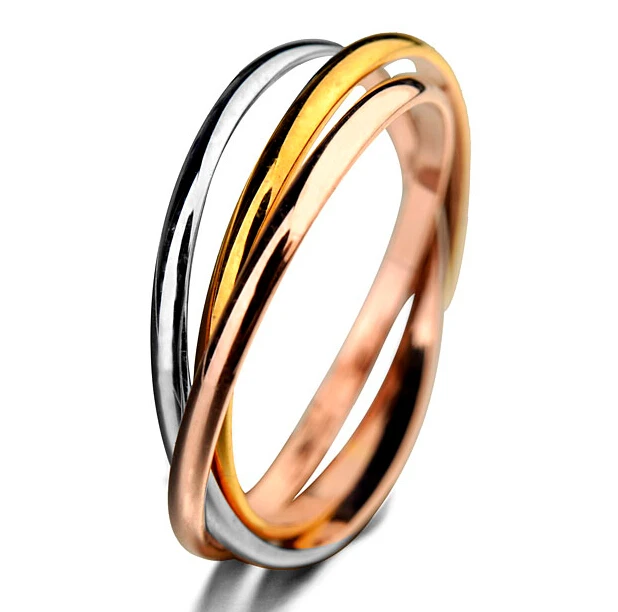 Белое/розовое золото цвет тройной тон три-ролл кольцо классический дизайн обручальное кольцо для женщин и мужчин модные вечерние ювелирные изделия