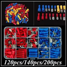 120/140/200pcs Electrical Connectors Mixed Assorted Lug Kit Insulated Spade Wire Connector Crimp Terminal Spade Ring Set