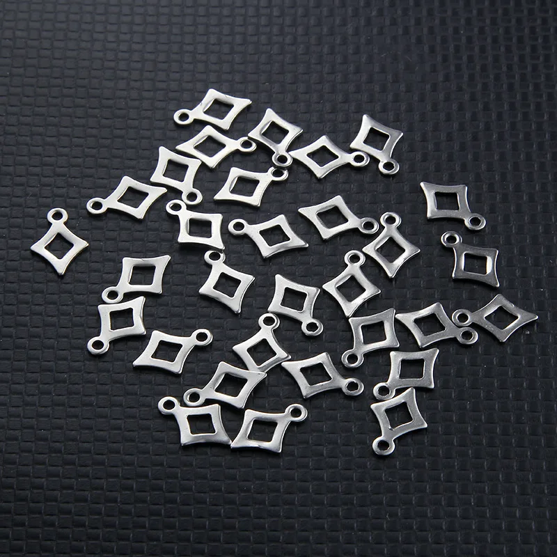 

40pcs/lot Silver Tone Stainless Steel Geometric Rhombus charm pendant for Women DIY Bracelets Necklace Jewelry Making Materials