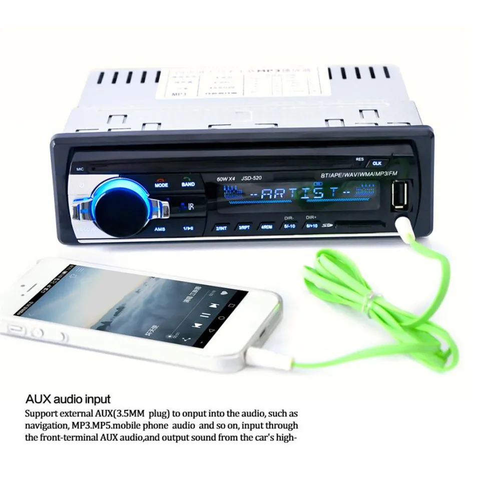 Франшиза JSD520 Bluetooth автомобиль в тире стерео FM AUX приемник аудио 1 DIN USB MP3 радио