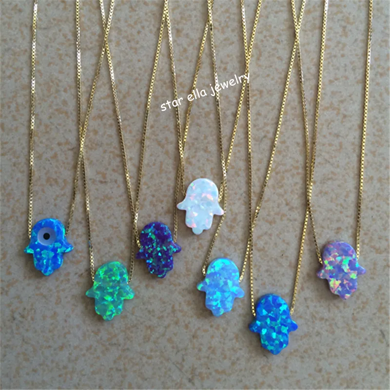 Серебряная цепочка с искусственным опалом Fatima Hand Nekclace Opalo Hamsa подарочное ожерелье