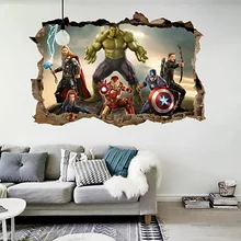 Película de dibujos animados de Los Vengadores pared pegatinas para habitaciones de niños, Decoración de casa 3d efecto decorativo adhesivos para pared DIY arte mural afiches de PVC arte