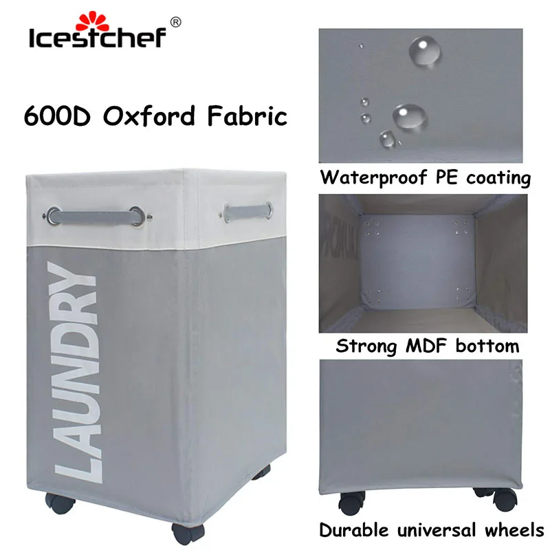 ICESTCHEF للماء سلة الغسيل عجلات أكسفورد القماش سلة الغسيل مع عجلات القذرة القماش تعوق التخزين المنظم ICESTCHEF للماء سلة الغسيل عجلات أكسفورد القماش سلة الغسيل مع عجلات القذرة القماش تعوق التخزين المنظم