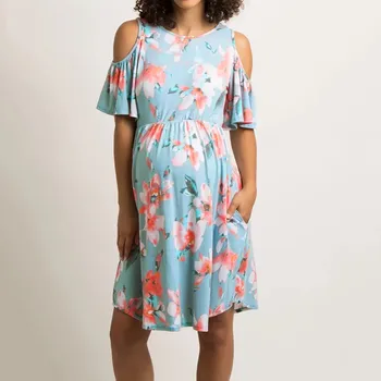 

vetement femme 2019 Women's maternity Pregnant clothes dress Floral O-Neck Short-Sleeved Dress Pregnant Women Maternity Print