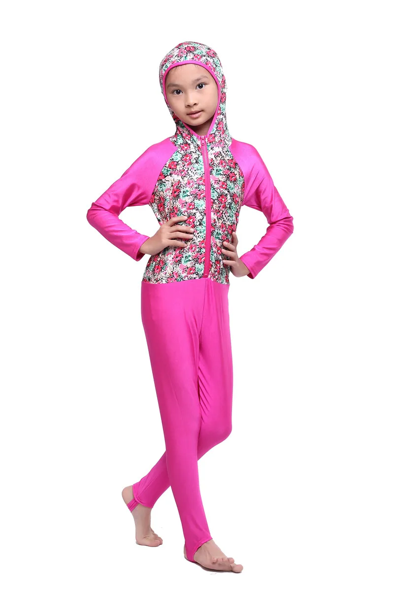 Islamic Swimsuit for Kids Modesty Long Sleeve Girls Burkini Muslim Hijab Swimwear Sportswear Floral Suwiming Suit Diving Girl - Цвет: modest swimwear