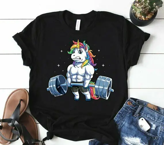 مضحك قميص يونيكورن الاثقال T قميص أسود القطن S 3Xl