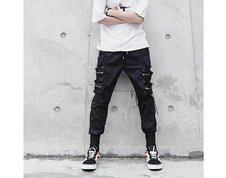 Харадзюку хлопок мульти-карманы сафари стиль Мужские брюки для бега хип-хоп фитнес летние шаровары мужские эластичные брюки