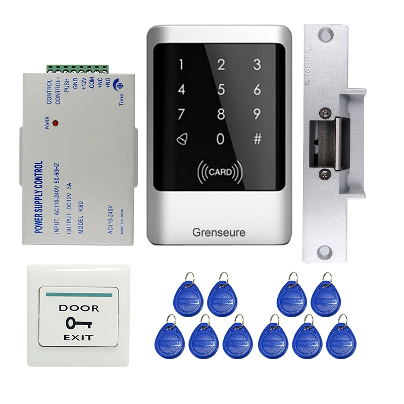 

Wholesale Metal Waterproof RFID Card Reader Keypad Door Access Control System Electric Strike Door Lock In Stock Free Shipping