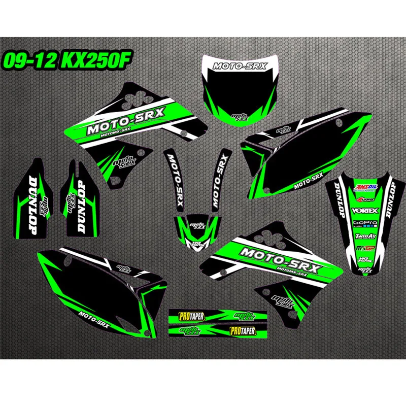 Гоночная команда индивидуальные Обтекатели графика наклейки для Kawasaki KX250F KXF250 2009 2010 2011 2012 персональный деко Комплект