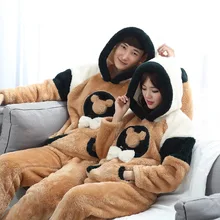 Милая одежда с изображением мишки Пижама мягкие теплые унисекс коричневый комплект с капюшоном Kawaii Домашняя одежда любителей зимних толстые пижамы костюмы 1120