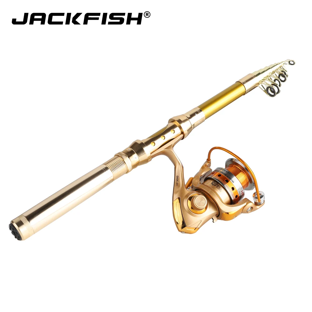 JACKFISH الغزل الصيد قضيب كومبو تلسكوبي الصيد قضيب + 10BB الصيد بكرة عجلة المحمولة السفر الصيد قضيب JACKFISH الغزل الصيد قضيب كومبو تلسكوبي الصيد قضيب + 10BB الصيد بكرة عجلة المحمولة السفر الصيد قضيب