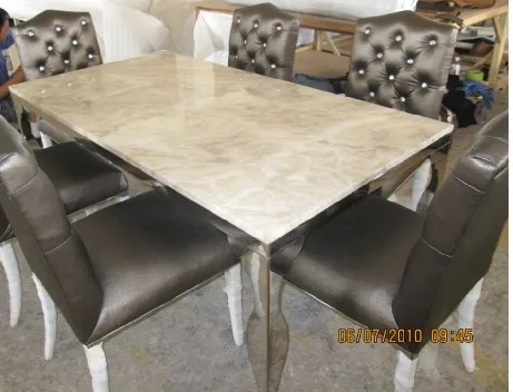 Обеденный стол из нержавеющей стали с набор столовой с 6 стульев, Мраморный Топ стол современные стиль
